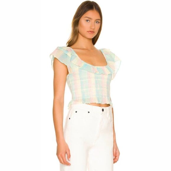 NWT LoveShackFancy Saba Ruffle Tie Dye Crop Top in Multi Horizon - Picture 3 of 14